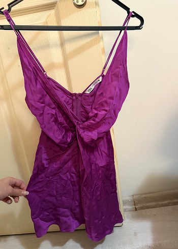 Parlak Mor Saten Midi Kadın bluz - Görsel 2