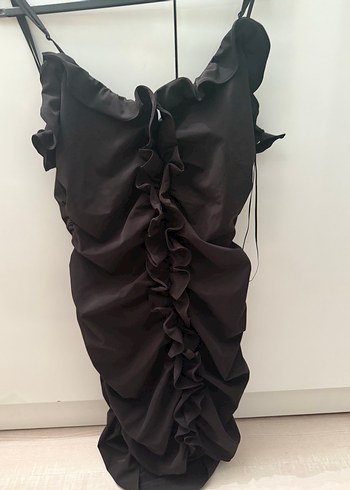 Siyah Fırfırlı V Yaka Mini Elbise - Görsel 2