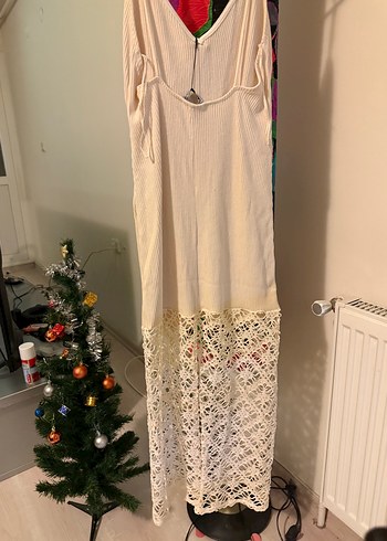 Zara etiketli Dantel Detaylı Beyaz Bohem Uzun Elbise - Görsel 3