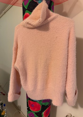 Pembe Boğazlı Yün Kadın Kazak - Görsel 2