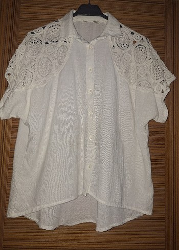 Düğmeli Kısa Kollu Keten Gömlek - Görsel 3