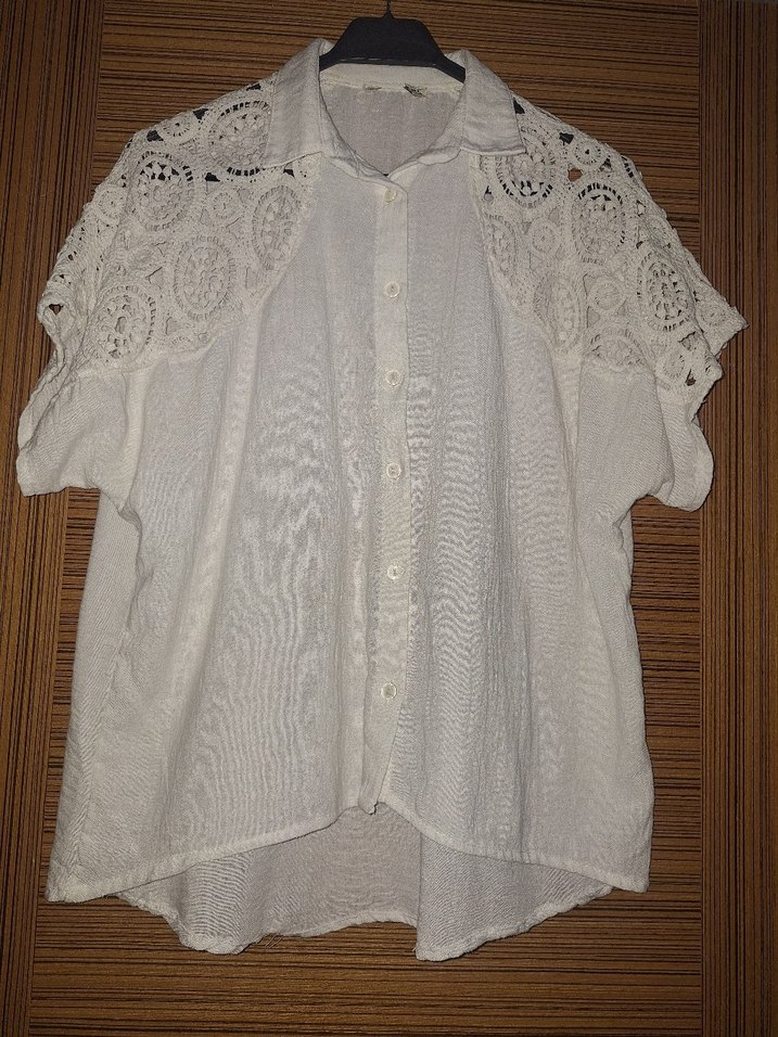 Düğmeli Kısa Kollu Keten Gömlek - Görsel 3