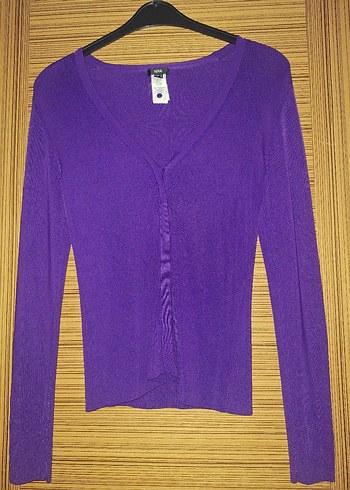 Mor V-Yaka İnce Örgü Kadın Hırka - Görsel 2