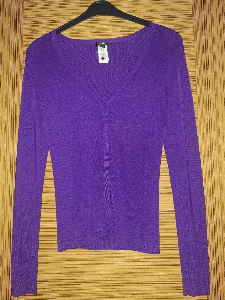 Mor V-Yaka İnce Örgü Kadın Hırka - Görsel 2