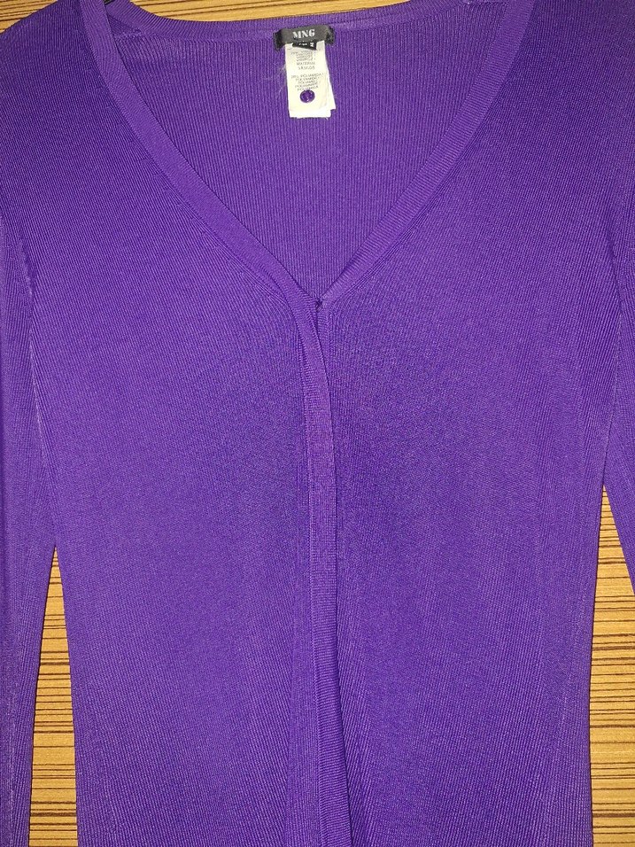 Mor V-Yaka İnce Örgü Kadın Hırka - Görsel 3