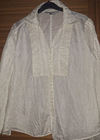 Düğmeli V Yaka Keten Kadın Gömlek - Görsel 2