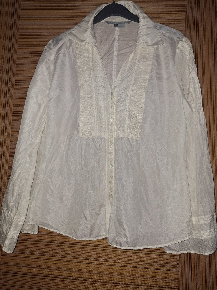 Düğmeli V Yaka Keten Kadın Gömlek - Görsel 3