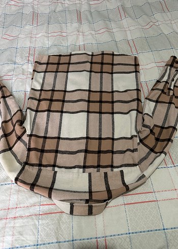 Düğmeli Kadın Bej Kareli Gömlek - Görsel 2