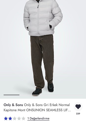 Only & Sons Gri erkek Kapitone Mont M beden - Görsel 7