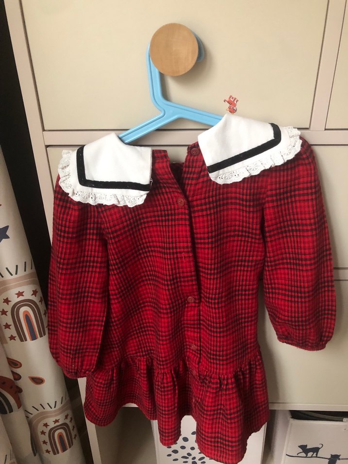 Kız Çocuk Kırmızı Kareli Fırfırlı Elbise - Görsel 2