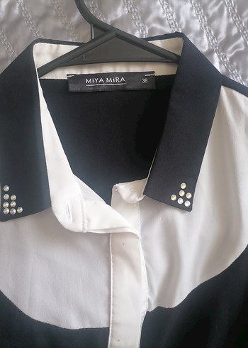 Siyah Beyaz Uzun Kollu Kadın Gömlek - Görsel 5