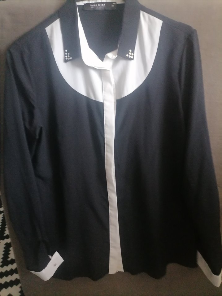 Siyah Beyaz Uzun Kollu Kadın Gömlek - Görsel 2