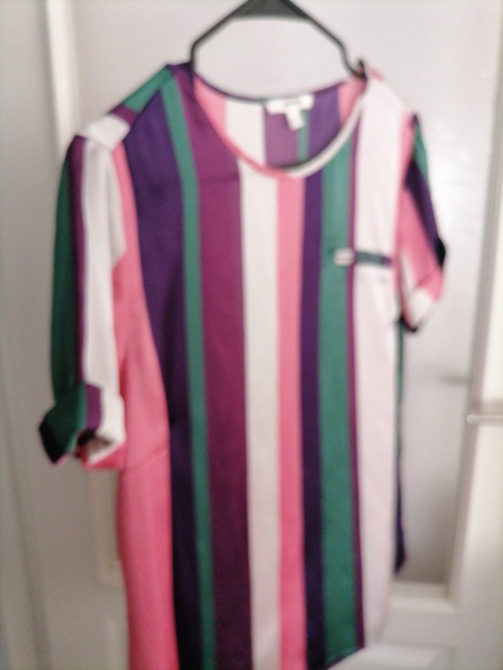 Çizgili, Kısa Kollu, Salaş Kadın Bluz - Görsel 5