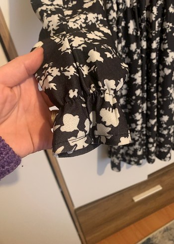 Çiçek Desenli Uzun Kollu Midi Elbise - Görsel 3