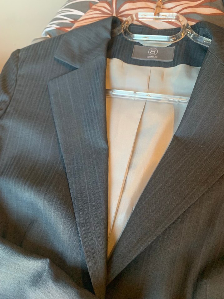 Gri çizgi desenli  kadın Takım Elbise - Görsel 2