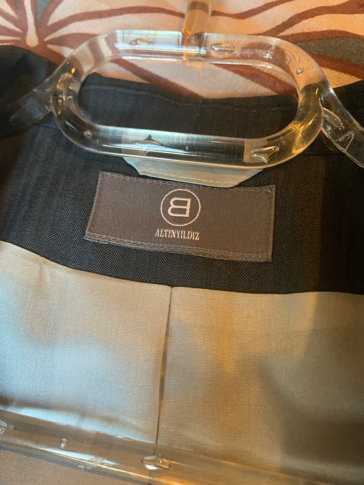 Gri çizgi desenli  kadın Takım Elbise - Görsel 4