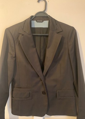 Düğmeli Kahverengi Kadın Ofis Takımı - Görsel 2