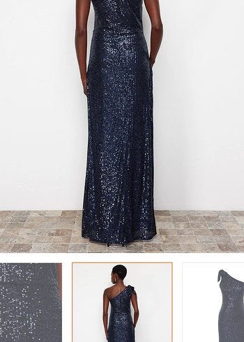 Parlak Lacivert Uzun Drapeli Abiye Elbise - Görsel 2