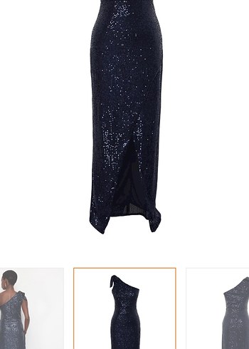 Parlak Lacivert Uzun Drapeli Abiye Elbise - Görsel 3