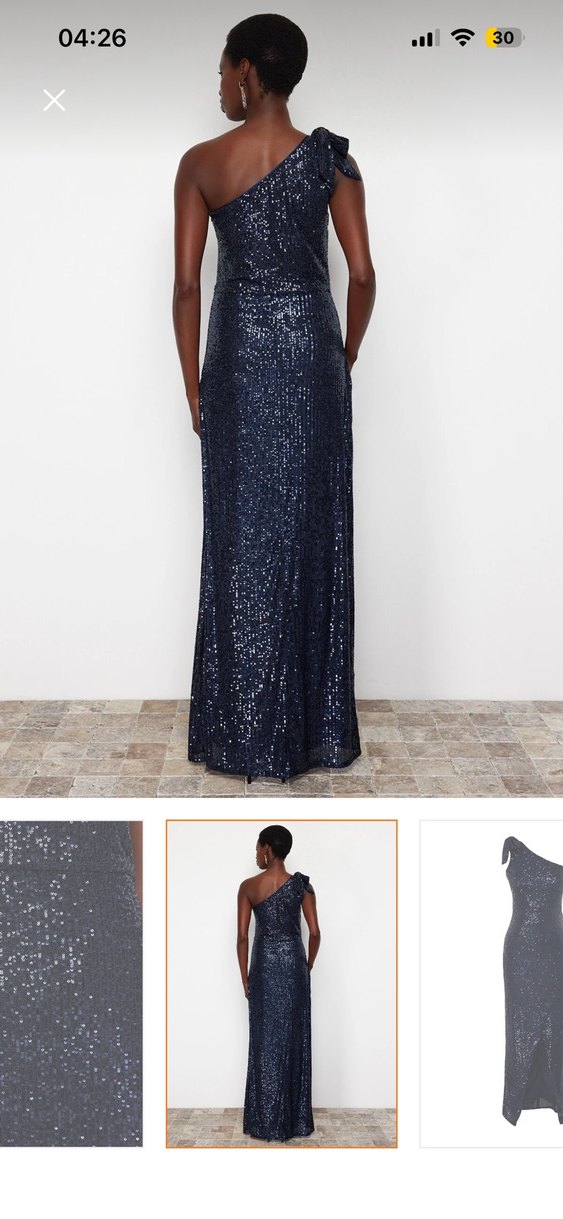 Parlak Lacivert Uzun Drapeli Abiye Elbise - Görsel 2