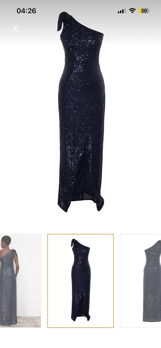 Parlak Lacivert Uzun Drapeli Abiye Elbise - Görsel 3