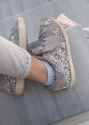 Gri Denim Parlak Kadın Spor Ayakkabı - Görsel 2