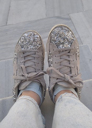 Gri Denim Parlak Kadın Spor Ayakkabı - Görsel 3