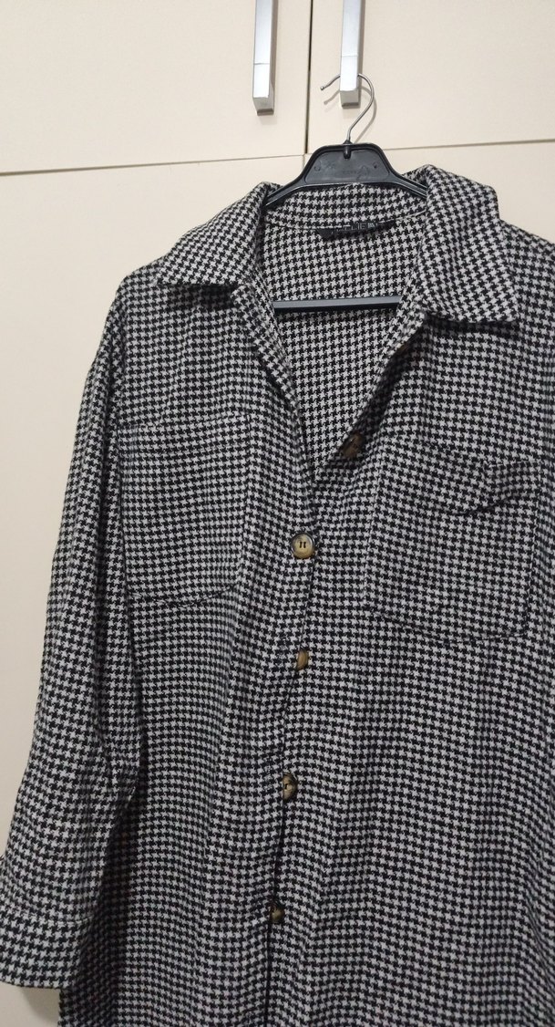 Gri Ekose Uzun Kollu Kadın Gömlek - Görsel 2