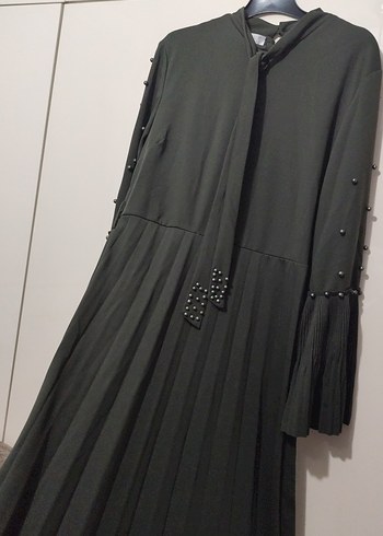 Uzun Kollu Siyah Piliseli Gotik Elbise - Görsel 2