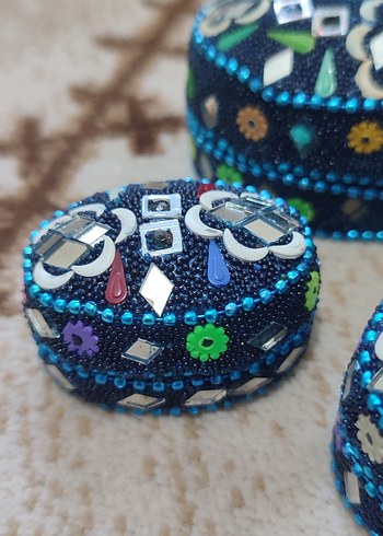 Mavi İşlemeli Geleneksel El Sanatları Kutuları - Görsel 3