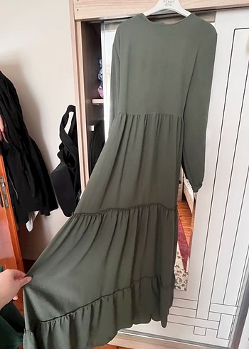 Kadın Haki Uzun Piliseli Elbise - Görsel 3