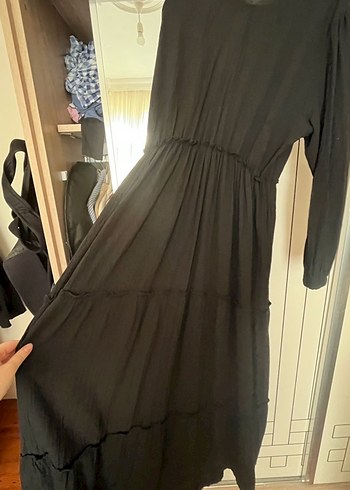 Siyah Uzun Kollu Salaş Siyah Elbise - Görsel 3