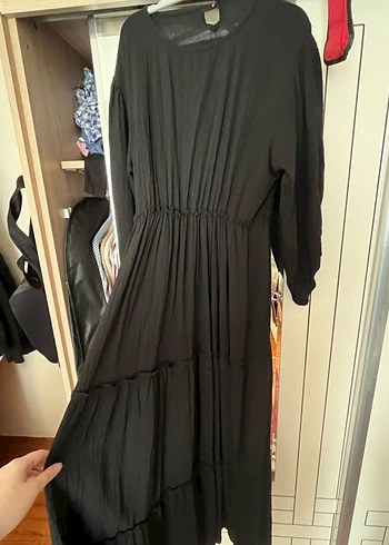 Siyah Uzun Kollu Salaş Siyah Elbise - Görsel 2