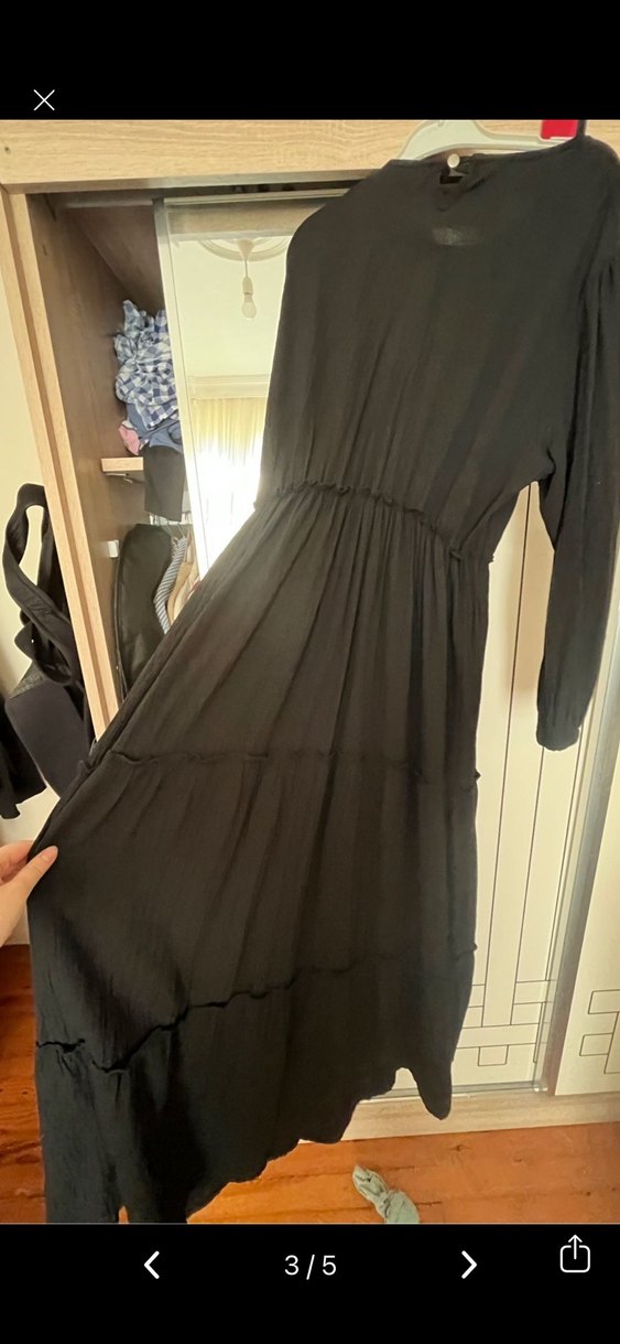 Siyah Uzun Kollu Salaş Siyah Elbise - Görsel 3