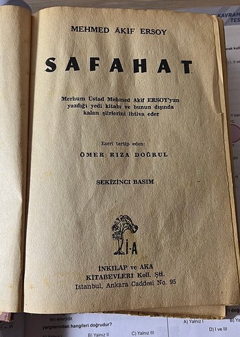 1944Basım Antika Mehmet Akif Ersoyun SAFAHAT kitabı - Görsel 2