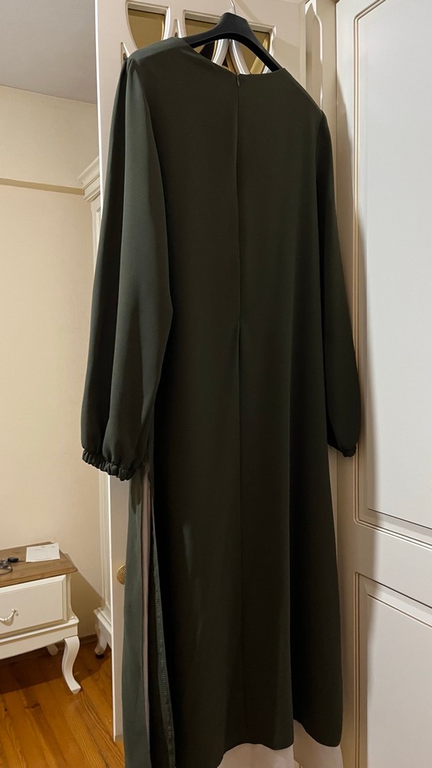 Kadın Haki Uzun Kollu Salaş Elbise - Görsel 4