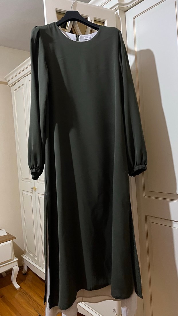 Kadın Haki Uzun Kollu Salaş Elbise - Görsel 3