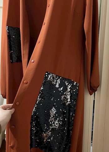 Kadın Uzun Kahverengi Düğmeli Kaban - Görsel 3