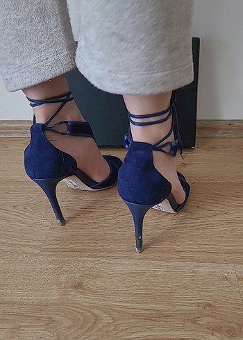 Mavi Süet Topuklu Kadın Abiye Ayakkabı - Görsel 3
