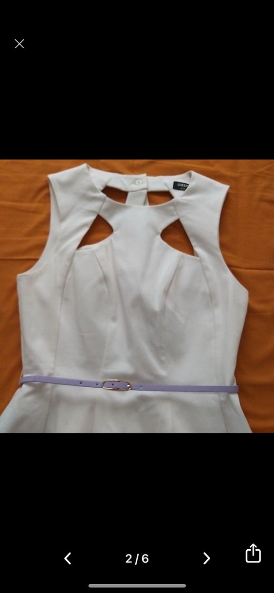 Beyaz Midi V Yakalı Kemerli Elbise - Görsel 5