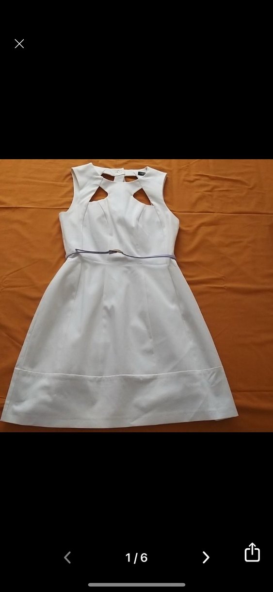 Beyaz Midi V Yakalı Kemerli Elbise - Görsel 4