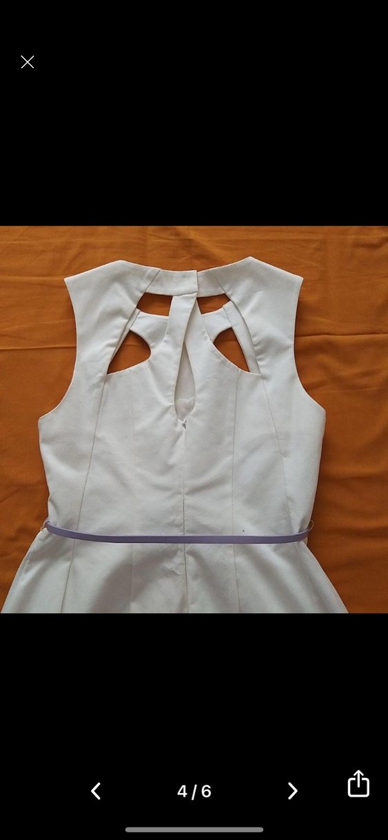 Beyaz Midi V Yakalı Kemerli Elbise - Görsel 2