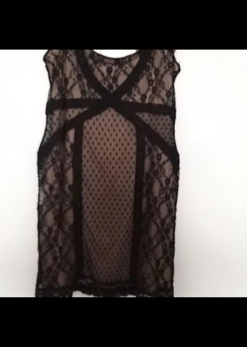 Dantel Detaylı Siyah V Yakalı Mini elbise - Görsel 2