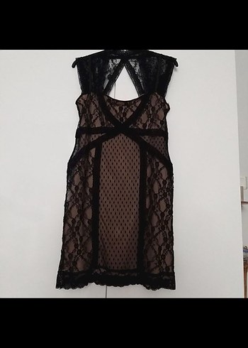 Dantel Detaylı Siyah V Yakalı Mini elbise - Görsel 4