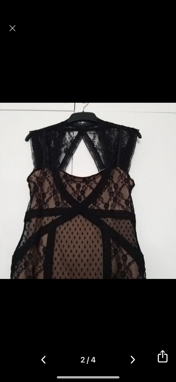 Dantel Detaylı Siyah V Yakalı Mini elbise - Görsel 3