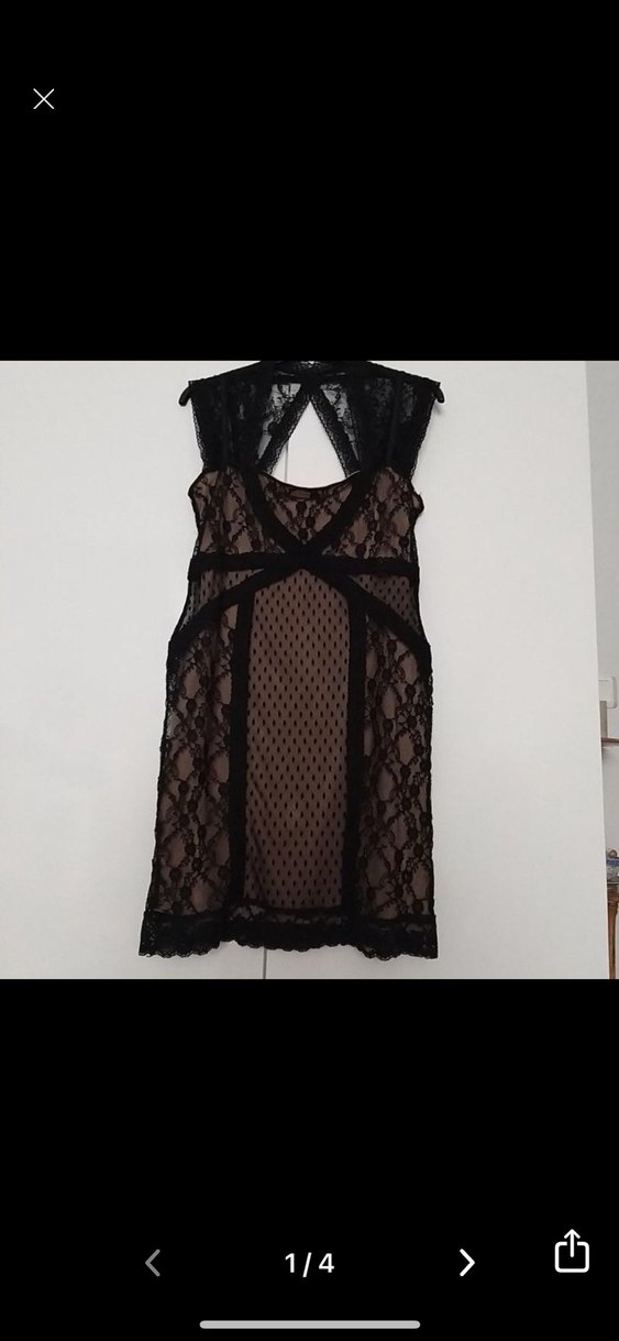 Dantel Detaylı Siyah V Yakalı Mini elbise - Görsel 4