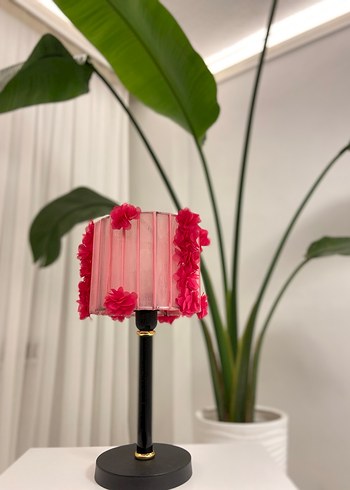 Pembe Çiçekli Masa Lambası/Abajur - Görsel 3