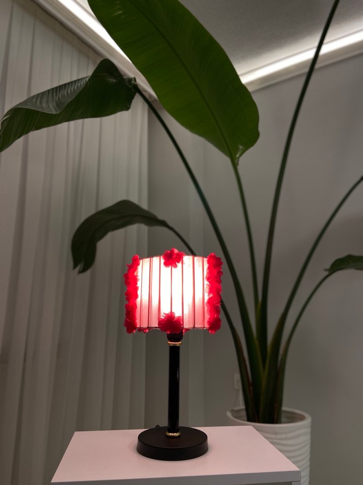 Pembe Çiçekli Masa Lambası/Abajur - Görsel 2