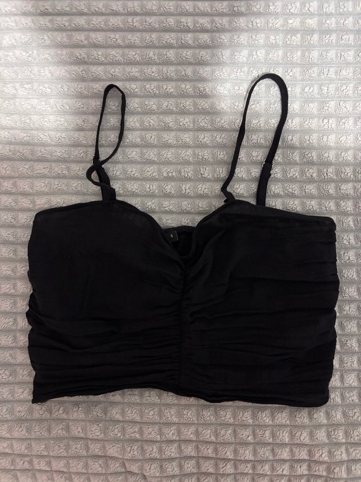 Siyah Keten Strappy Bustiyer - Görsel 2