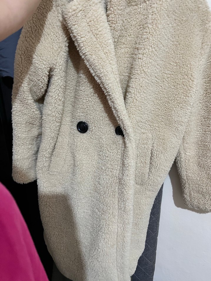 Bej Kadın Peluş Midi Kaban - Görsel 3